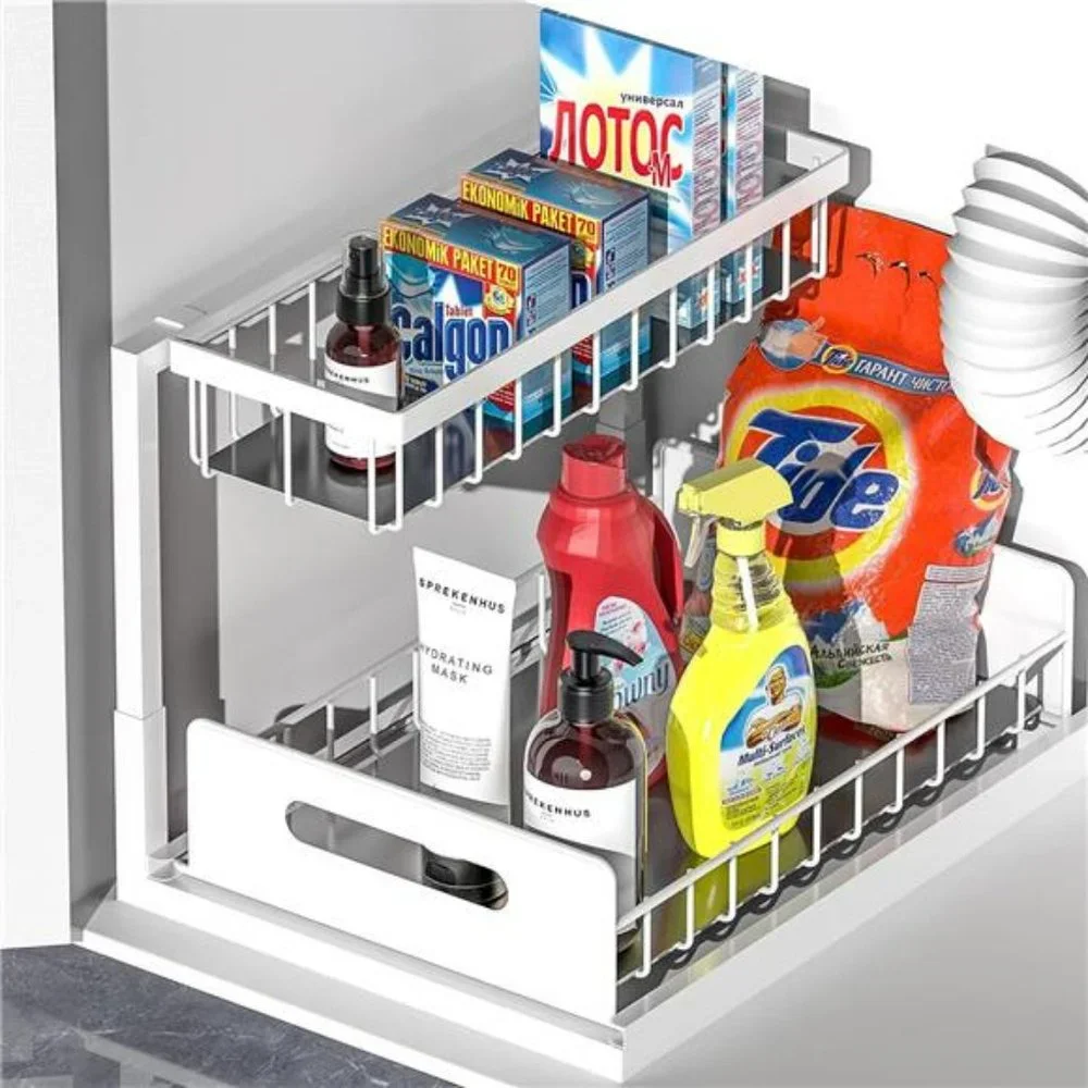 Under Sink Organizers and Storage 2-Tier Metal Slide Out Pull Out Drawer (White)